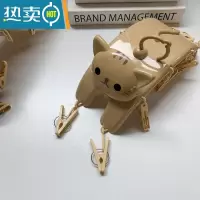 敬平馨帮帮杂货铺 可爱猫咪晾衣架多功能晾晒架10夹晾袜子晾内裤衣架 黄色 1个衣夹