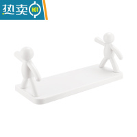 敬平小人卫生间置物架浴室洗漱台收纳器免打孔墙上壁挂式化妆品整理 白色[2个装]浴室置物架