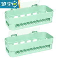 敬平卫生间置物架壁挂式墙上免打孔洗漱台洗手间收纳架浴室置物架厕所 绿色(2个装)