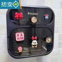 敬平卡通卫生间纸巾盒壁挂防水洗脸巾免打孔厕纸厕所抽纸盒卷纸置物架 新款黑色米小奇双层纸巾盒 抽纸/卷纸通用浴室置物架