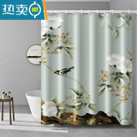 敬平中式浴室防水浴帘布卫生间帘子挂帘洗澡窗帘隔断帘淋浴套装免打孔