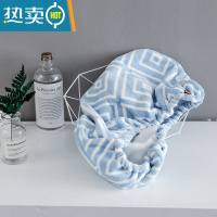 敬平浴帽干发帽女可爱加厚包头巾长发干发毛巾吸水速干擦头发毛巾 回型纹干发帽-蓝色