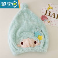 敬平卡通干发帽强吸水速干加厚擦头发干发巾可爱包头巾成人儿童女孩子 蓝双子星款