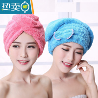敬平干发帽女吸水速干包头巾洗头帽子擦头发毛巾器新款加厚浴帽 [三角巾红色]+[蝴蝶结蓝色]