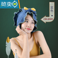 敬平干发帽女吸水速干加厚可爱公主韩国浴帽包头巾擦头发毛巾 蓝色-蝴蝶结款