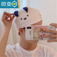 敬平干发帽2021新款网红女童头巾女包头吸水韩国兔耳朵可爱熊擦头加厚 白色小熊干发帽加厚