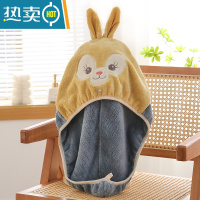 敬平干发帽女可爱吸水速干儿童成人擦头发毛巾加厚珊瑚绒包头长发浴帽 浅黄色 星戴露黄头