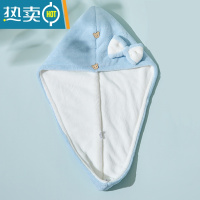 敬平干发帽女吸水速干包头巾家用双层洗头器擦头发毛巾新款浴帽 浅蓝白蝴蝶结[160g吸水速干]