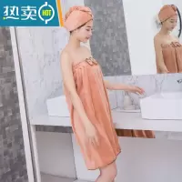 敬平吸水女生可爱速干洗擦头巾女韩国浴帽包头巾 咖啡色干发帽+浴裙