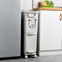 敬平日式厨房干湿分离分类垃圾桶带盖家用夹缝脚踩踏厨余客厅双层带轮