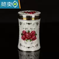 敬平欧式牙签盒 创意牙签桶餐厅酒店KTV客厅茶几牙签瓶子牙签罐牙签筒 银白红花