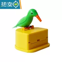敬平网红同款智能牙签盒按压式自动个性卡通小鸟牙签筒创意家用牙签罐 绿鸟黄底一个+牙签
