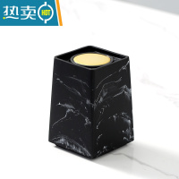 敬平轻奢按压式牙签筒收纳北欧ins家用客厅创意个性简约罐 水墨黑 金色不锈钢内胆