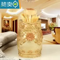 敬平自动牙签盒按压家用轻奢棉签盒个性创意棉签化妆棉收纳牙签筒 蕾丝珍珠黄