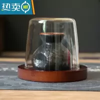 敬平日式牙签盒复古陶瓷牙签筒罐家用个性创意轻奢牙线收纳盒木质 黑红布袋(带玻璃盖+圆木底座)