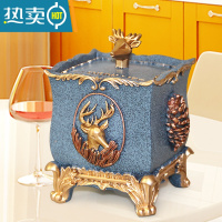 敬平牙签盒北欧家用创意自动按压牙签筒轻奢棉签盒高颜值牙签桶 幸福鹿蓝金色棉签盒二合一