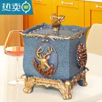 敬平牙签盒北欧家用创意自动按压牙签筒轻奢棉签盒高颜值牙签桶 幸福鹿蓝金色棉签盒二合一