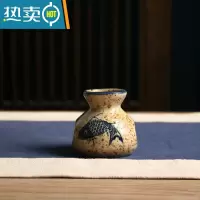 敬平日式复古陶瓷牙签盒创意家用个性罐牙签筒轻奢酒店专用餐厅 鱼纹布袋牙签筒