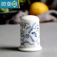 敬平陶瓷白色青花牙签筒 欧式牙签瓶客厅牙签盒餐桌牙签罐家用棉签筒 陶瓷牙签盒:青花