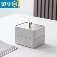 敬平设计感收纳棉签盒牙签盒家用个性创意时尚轻奢牙签筒 浅灰牙线盒 银盖(双层)