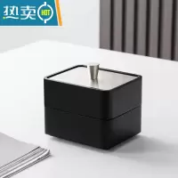 敬平设计感收纳棉签盒牙签盒家用个性创意时尚轻奢牙签筒 黑色牙线盒 银盖(双层)
