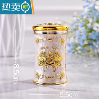敬平欧式牙签筒盒家用牙签罐北欧轻奢牙签桶餐厅酒店KTV用品装饰摆件 金白 送牙签