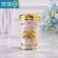 敬平欧式牙签筒盒家用牙签罐北欧轻奢牙签桶餐厅酒店KTV用品装饰摆件 金白 送牙签