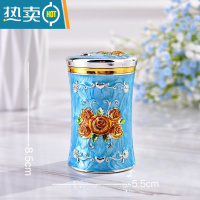敬平欧式牙签筒盒家用牙签罐北欧轻奢牙签桶餐厅酒店KTV用品装饰摆件 银蓝黄花 送牙签