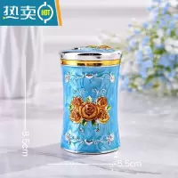 敬平欧式牙签筒盒家用牙签罐北欧轻奢牙签桶餐厅酒店KTV用品装饰摆件 银蓝黄花 送牙签