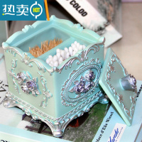 敬平牙签盒家用手压式牙签筒轻奢创意便携式简约收纳盒棉签盒收纳 褐色 方形天蓝色二合一