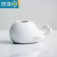 敬平鲸鱼陶瓷罐果叉套装创意可爱北欧风格叉子家用不锈钢水果签果插 白色鲸鱼罐一个