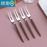 敬平北欧304不锈钢水果叉套装甜品勺子 家用水果签果插儿童可爱小叉子 胡桃木叉4支装