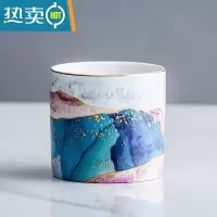 敬平北欧轻奢水果叉套装欧式家用陶瓷罐子不锈钢水果签果勺子插甜品叉 抽象红蓝罐一个