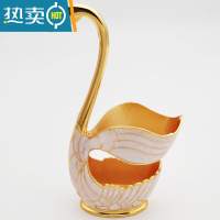 敬平轻奢水果叉子甜品水果签纯铜天鹅底座创意餐具点心咖啡勺套装 金白中号[单独天鹅底座]