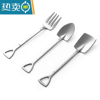 敬平水果叉套装创意可爱不锈钢小叉子儿童家用家庭插果签水果铲蛋糕叉 兵工铲3件套