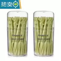 敬平水果叉套装水果签塑料两齿家用吃水果蛋糕甜品叉点心小叉子 绿色100支[盒装]