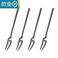 敬平304不锈钢水果叉套装家用水果签果插可爱欧式甜品叉子4支装小叉叉 304挂壁水果叉4支装(黑金色)