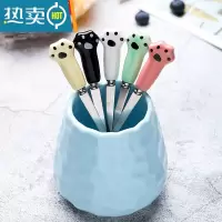 敬平水果叉子不锈钢儿童卡通创意可爱签果插家用吃点心水果小叉子套装 5只叉+(蓝)陶瓷罐牙签