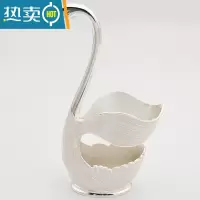 敬平轻奢水果叉子甜品水果签纯铜天鹅底座创意餐具点心咖啡勺套装 银白中号[单独天鹅底座]