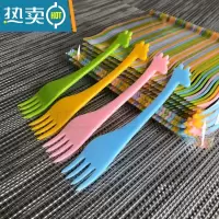 敬平水果叉创意水果签蛋糕叉果插点心糕点四齿叉小鹿卡通水果叉 简装绿黄粉蓝 混装100支
