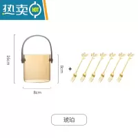 敬平水果叉子家用高端甜品叉收纳罐套装小叉子轻奢水果签果插不锈钢 香槟色收纳罐+6条水果叉