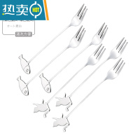 敬平304不锈钢家用可爱卡通儿童水果签ins风欧式果插叉子套装 3只猫叉+3只鱼叉(6只银色)[水果叉]