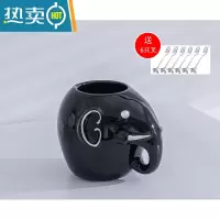 敬平水果叉子收纳罐套装家用创意高端儿童安全轻奢水果签罐果插瓶陶瓷 黑色-大象收纳罐送6叉