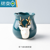 敬平金色水果叉收纳罐水果签果插儿童宝宝不锈钢小叉子轻奢蛋糕甜品叉 单个墨绿麋鹿收纳罐