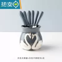 敬平金色水果叉收纳罐水果签果插儿童宝宝不锈钢小叉子轻奢蛋糕甜品叉 灰色天鹅罐+金叶子不锈钢叉6支