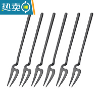 敬平水果叉套装 创意 可爱304不锈钢小叉子家用欧式插果签水果蛋糕叉 黑金色叉6支 送收纳盒一个