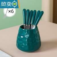 敬平水果叉子儿童安全水果签套装高端不锈钢收纳罐高颜值可爱轻奢网红 墨绿色-收纳罐+6银色叉