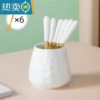 敬平水果叉子儿童安全水果签套装高端不锈钢收纳罐高颜值可爱轻奢网红 白色-收纳罐+6金色叉