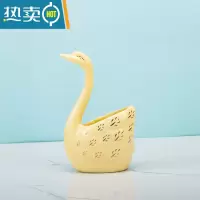 敬平水果叉子家用高端甜品叉收纳罐套装儿童安全小叉子轻奢水果签果插 黄色天鹅收纳罐