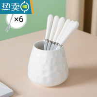 敬平水果叉子儿童安全水果签套装高端不锈钢收纳罐高颜值可爱轻奢网红 白色-收纳罐+6银色叉